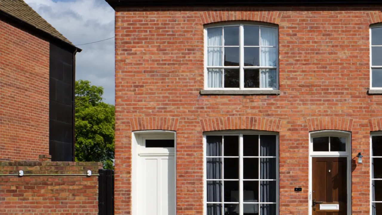 Bay window on the front of a red-brick semi-detached home