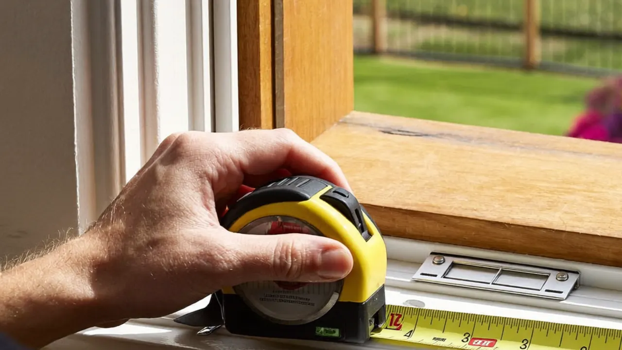 Homeowner inspecting an old draughty window frame at home