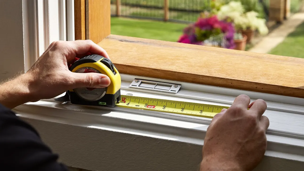 Installer measuring a window opening during a home survey