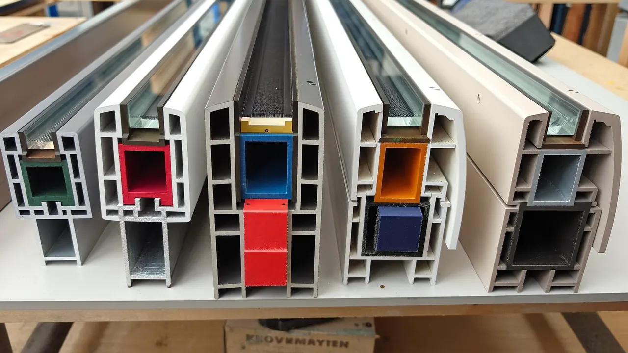 uPVC and aluminium window frame samples side by side